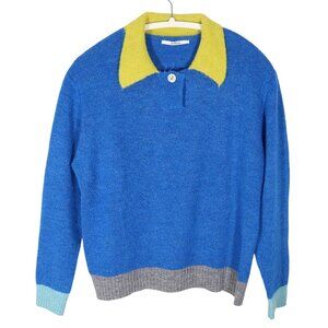 DR BLOOM Danza Tri Color Polo Pullover Sweater Size M/L Colorful Collared Preppy